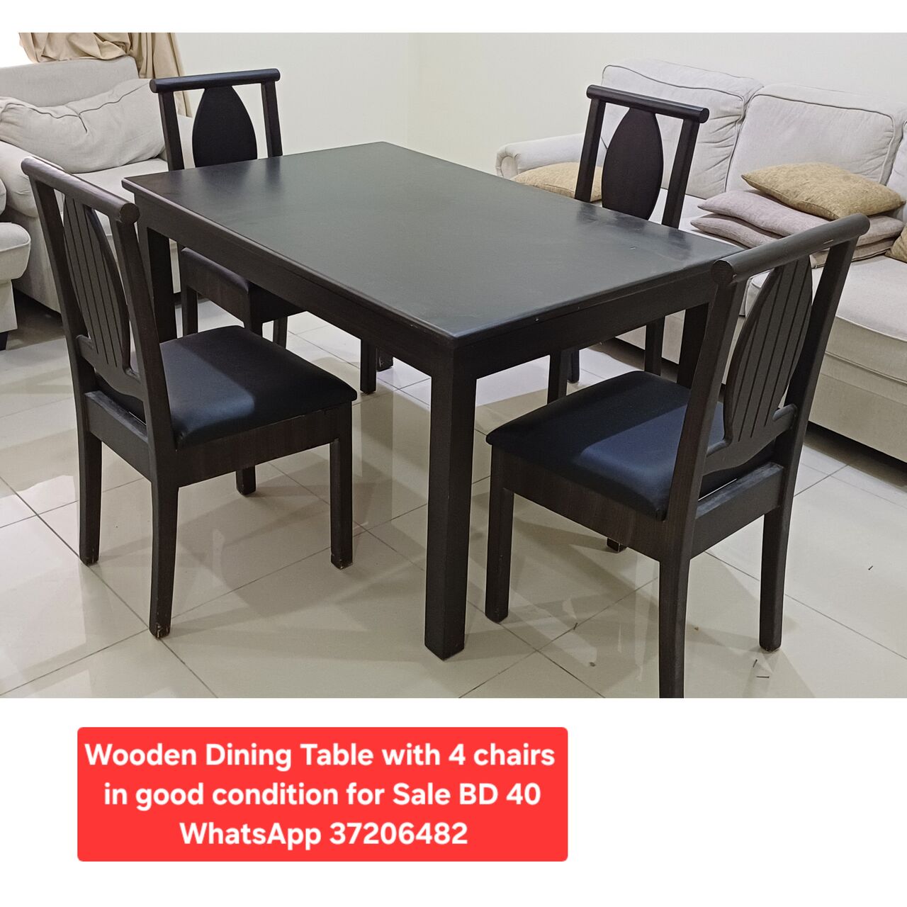 Manama, Furniture, BHD 40,  ✅️ Wooden Dining Table With 4 Chairs For Sale In Good Condition With Delivery