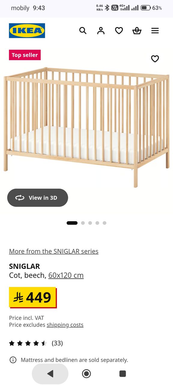 Jeddah, Household Items, SAR 350,  🛏️ IKEA Baby Cot + Mattress For Sale 👶