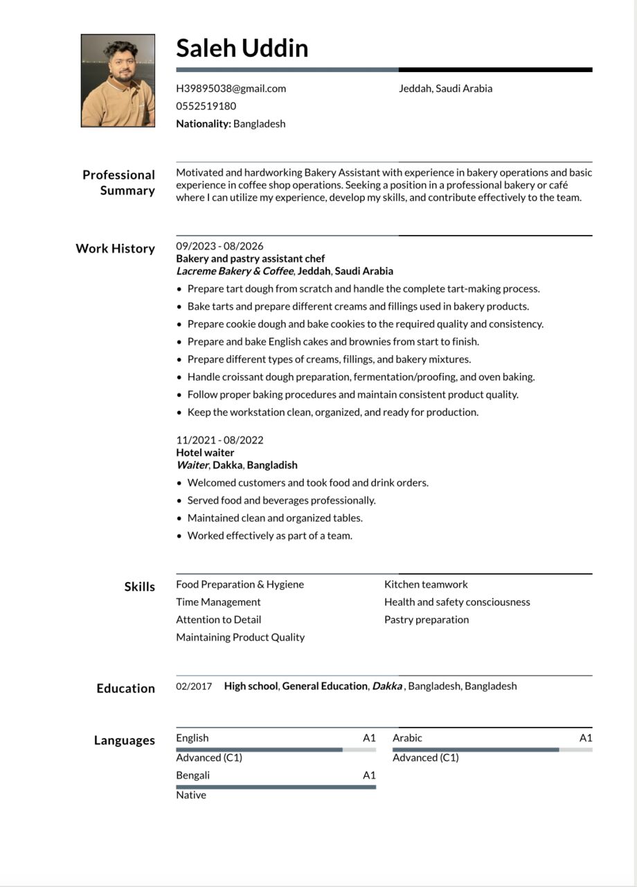 Riyadh, Jobs, Looking For Bakery Position