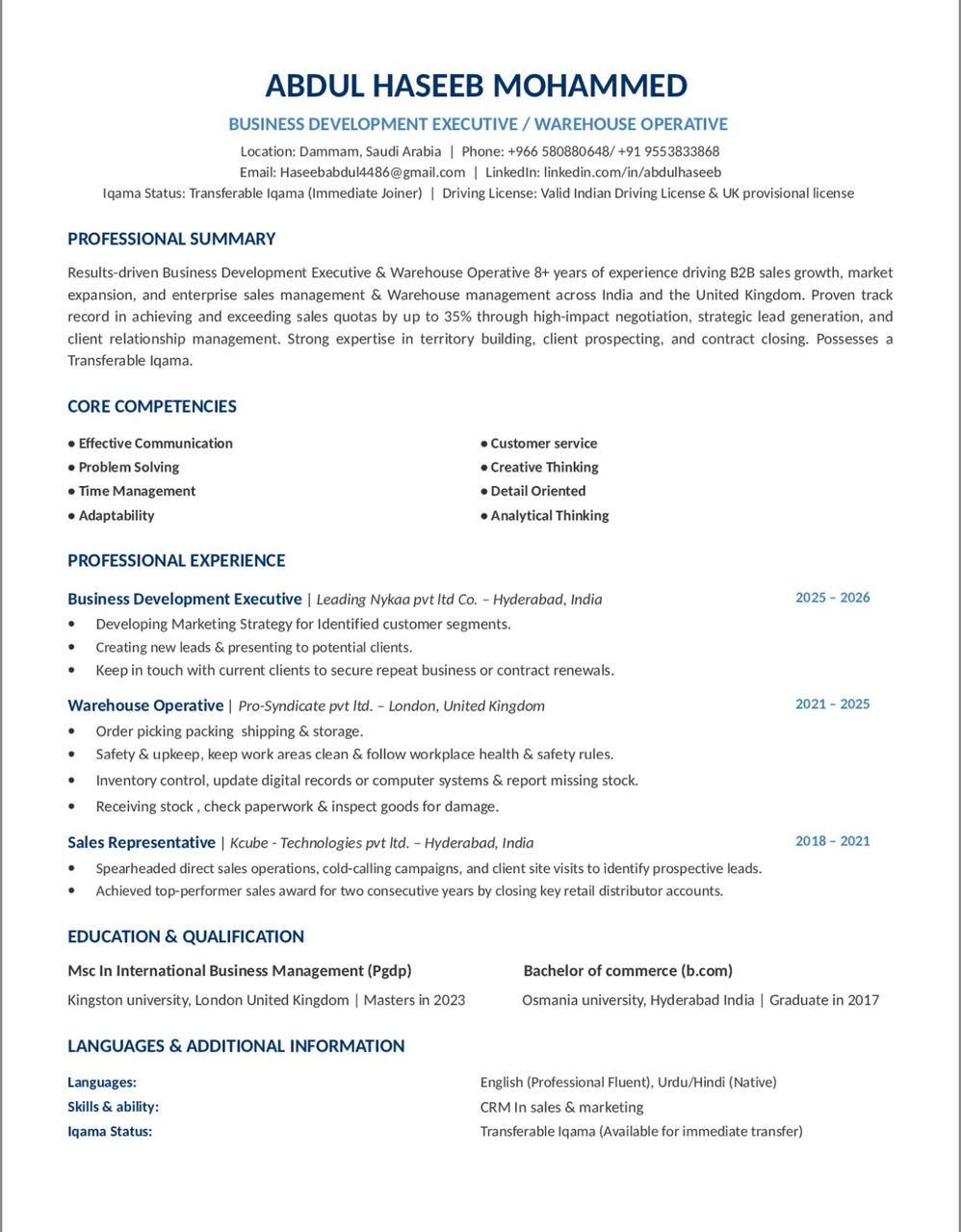 Jubail, Job Seekers, Sales & Marketing