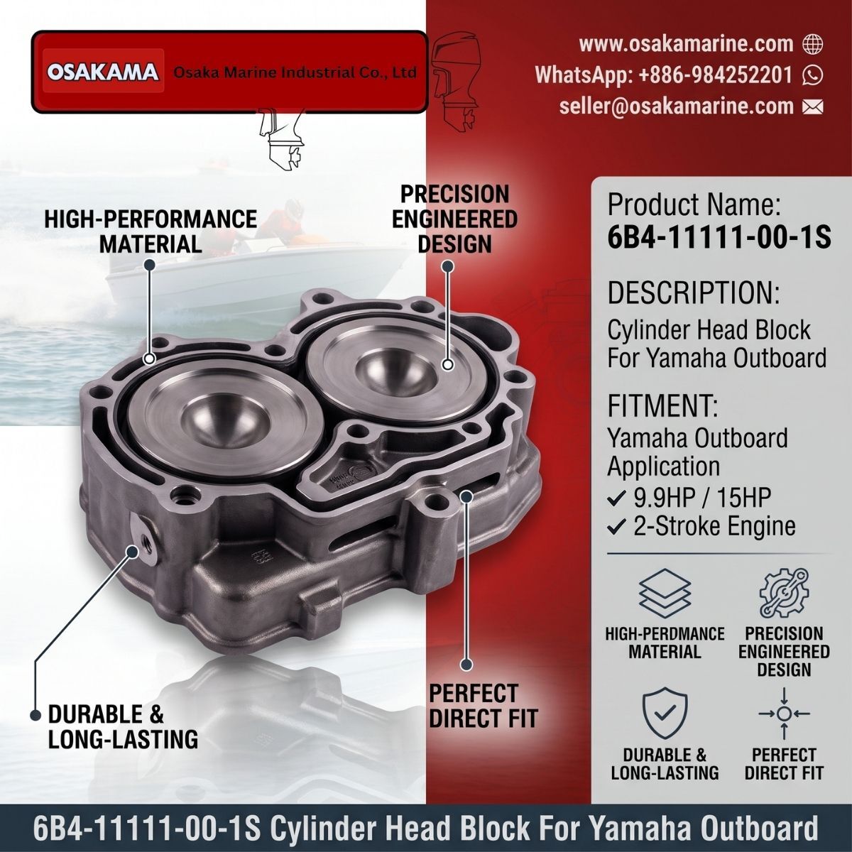 Kuala Lumpur, Auto Parts, MYR 99999,  CYLINDER HEAD BLOCK &ndash; 6B4-11111-00-1S YAMAHA 9.9HP / 15HP OUTBOARD