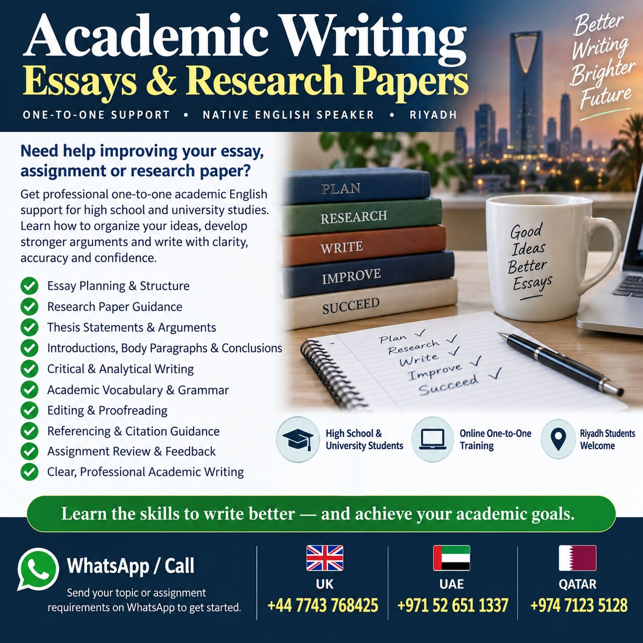 Riyadh, Lessons Offered, ACADEMIC WRITING &bull; ESSAYS &bull; RESEARCH PAPERS