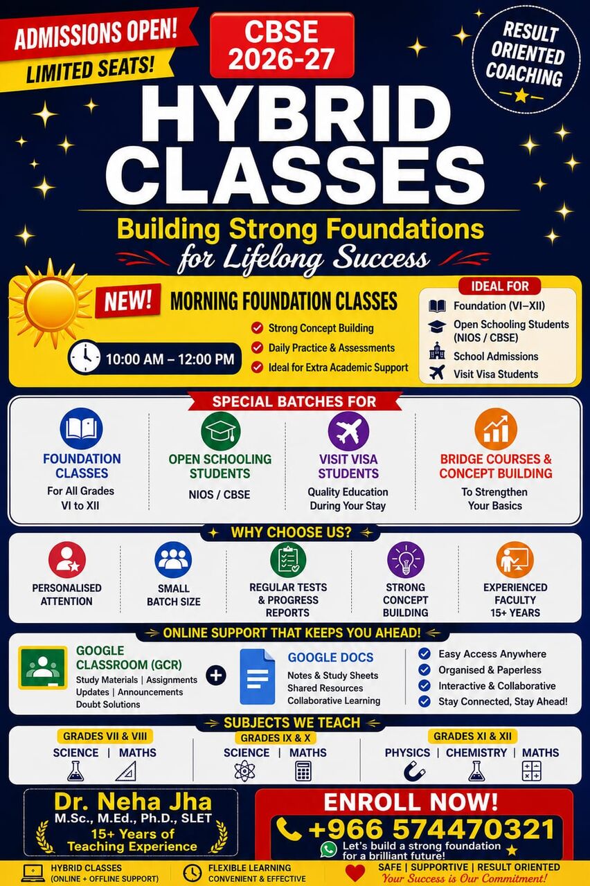 Al Khobar Al Shamalia, Lessons Offered, Tuitions For Grade 10 To 12- Maths, Physics And Chemistry