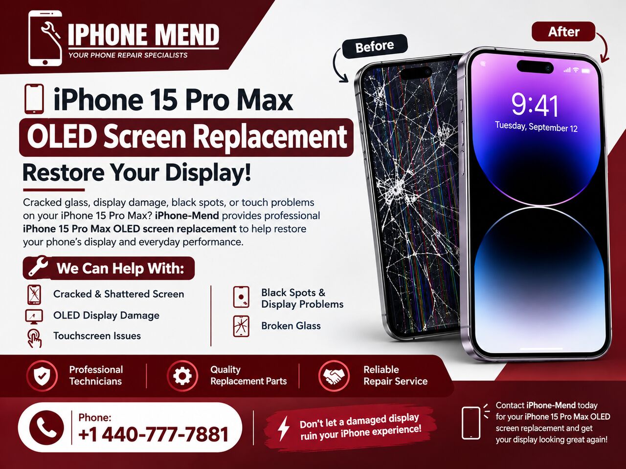 New York, Technical, 📱 IPhone 15 Pro Max OLED Screen Replacement – Restore Your Display! 🔧