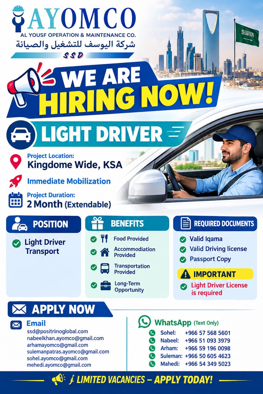 Dammam, Jobs, Required Light Driver