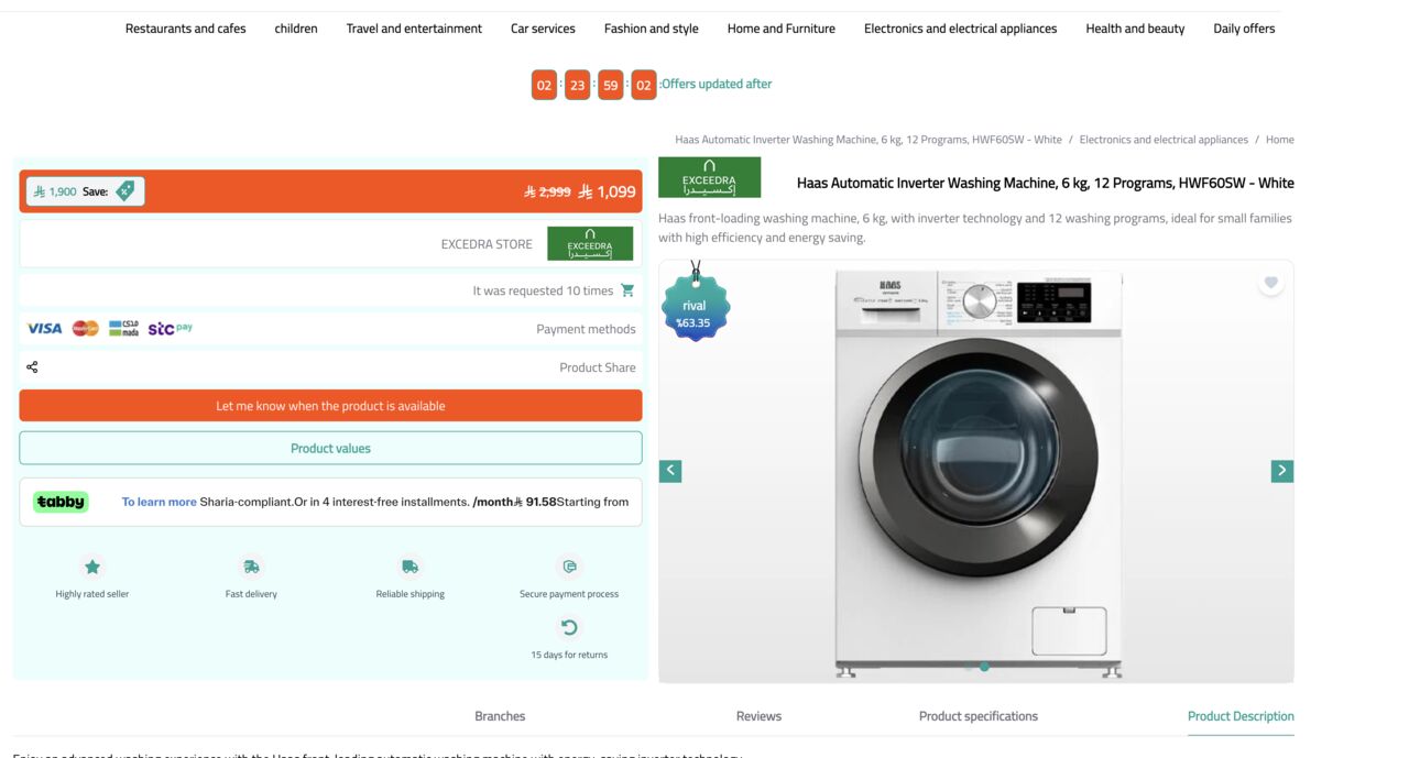 Riyadh, Electronics, SAR 750,  Haas Automatic Inverter Washing Machine, 6 Kg, 12 Programs, HWF60SW - White