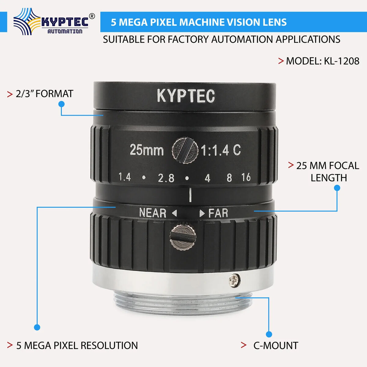 New Delhi, Electronics, INR 5995,  25 MM 5 Megapixel Machine Vision Lens For 2/3-Inch Cameras, F1.4&ndash;16
