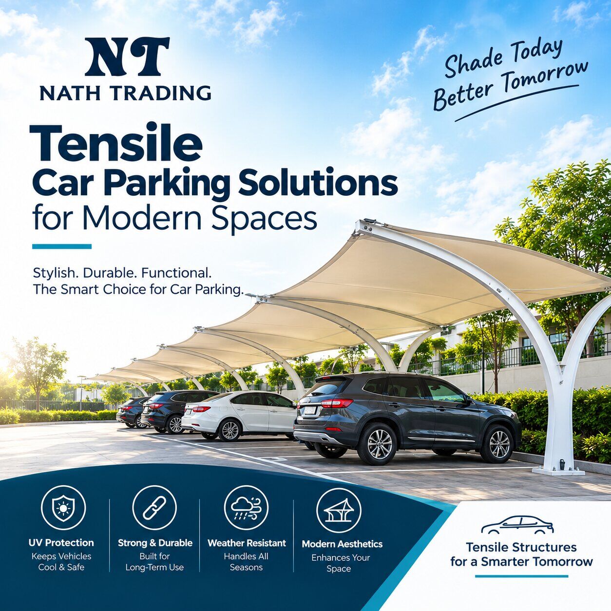 New Delhi, Business, Stylish Tensile Car Parking Structures For Vehicle Protection Nath Trading