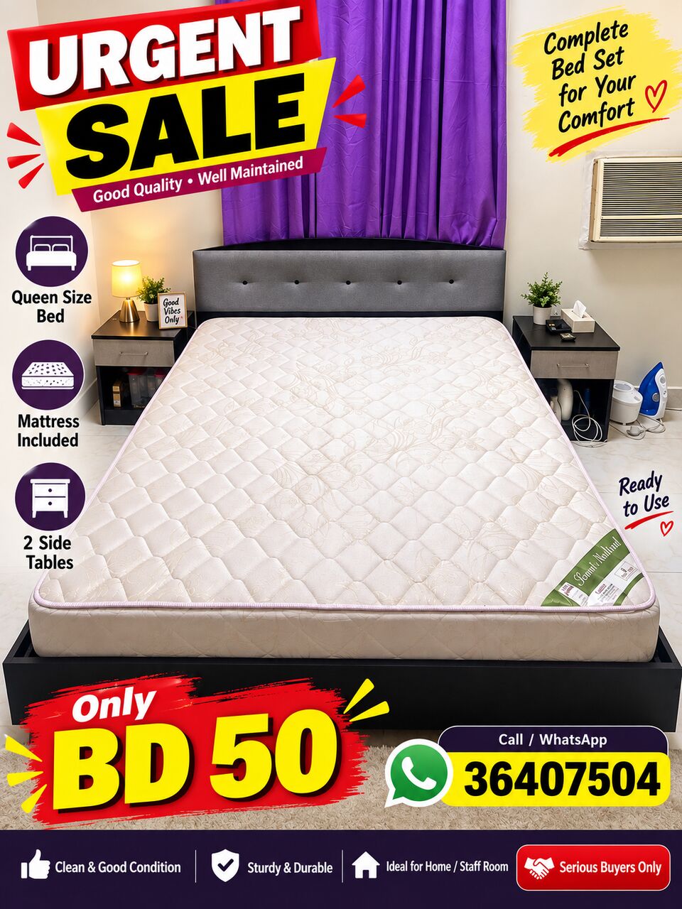 Hidd, Furniture, BHD 140,  2 Almirah, 1 Dressing Table,Queen Size Bed With Mattress