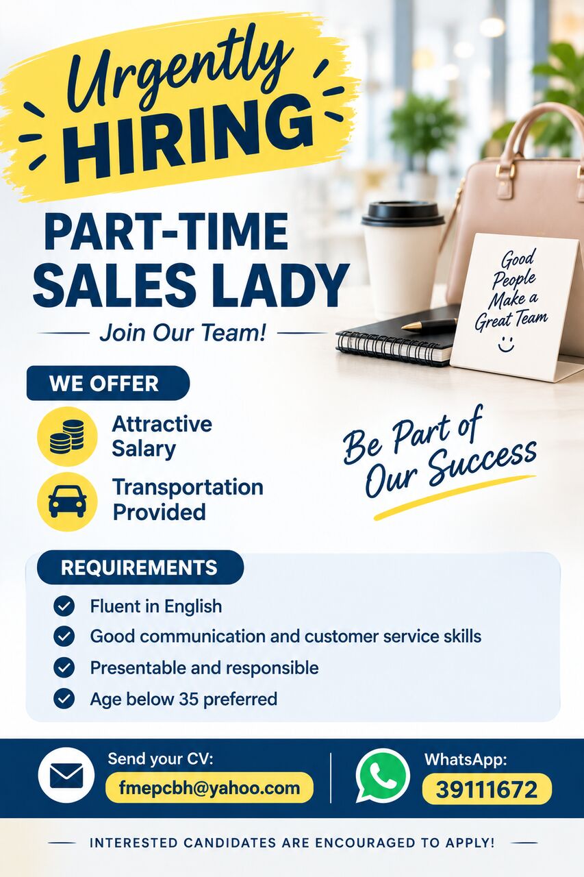 Muharraq, Jobs, Urgently Hiring Part Time Sales Lady