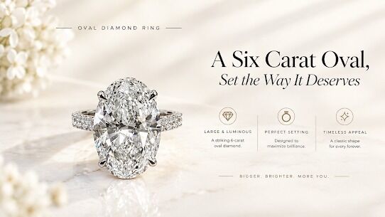 London, Jewelry, GBP 3250,  Exquisite 6ct Oval Cut Lab Grown Diamond: Timeless Luxury