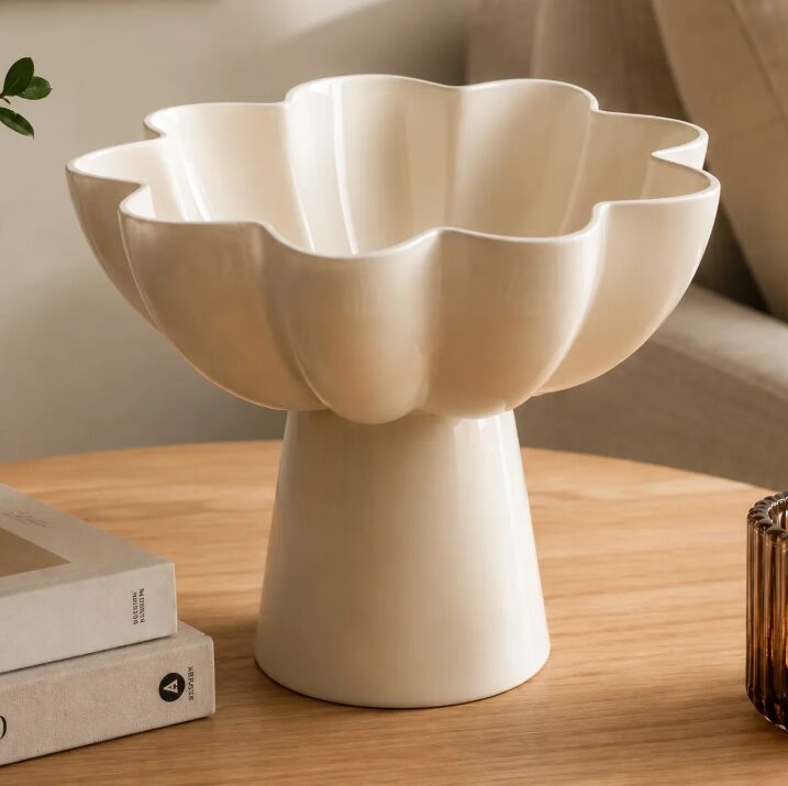 New York, Household Items, USD 60,  White Pedestal Aluminum Bowl | Modern Sculptural Decor