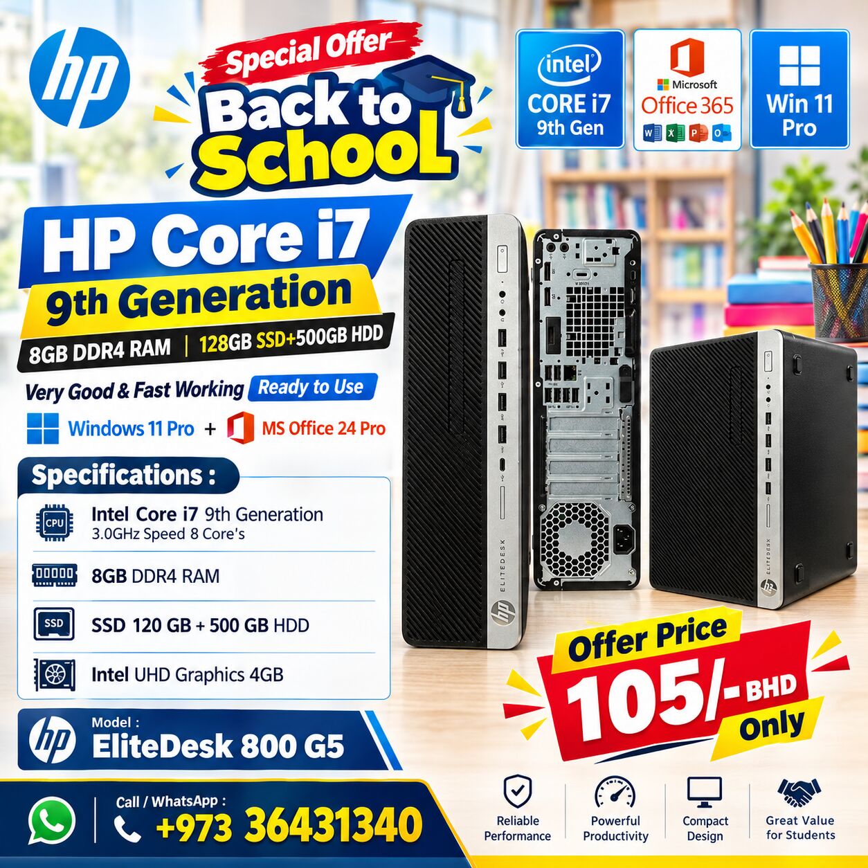 Manama, Computers, BHD 105,  HP Intel Core I7 9th Generation Computer 8GB RAM 128GB SSD + 500GB HDD Very Fast Working