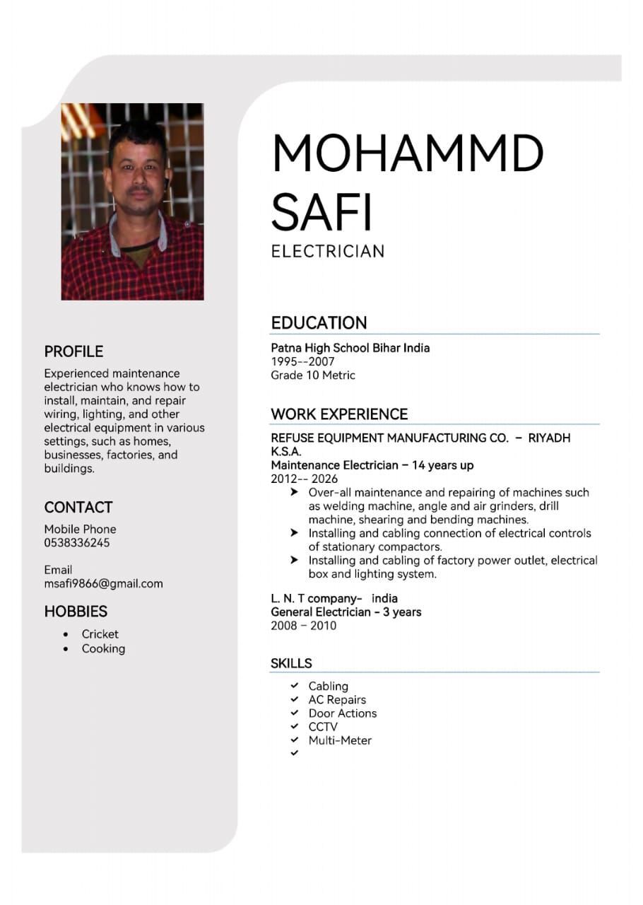 Dammam, Job Seekers, Electricaltechnician