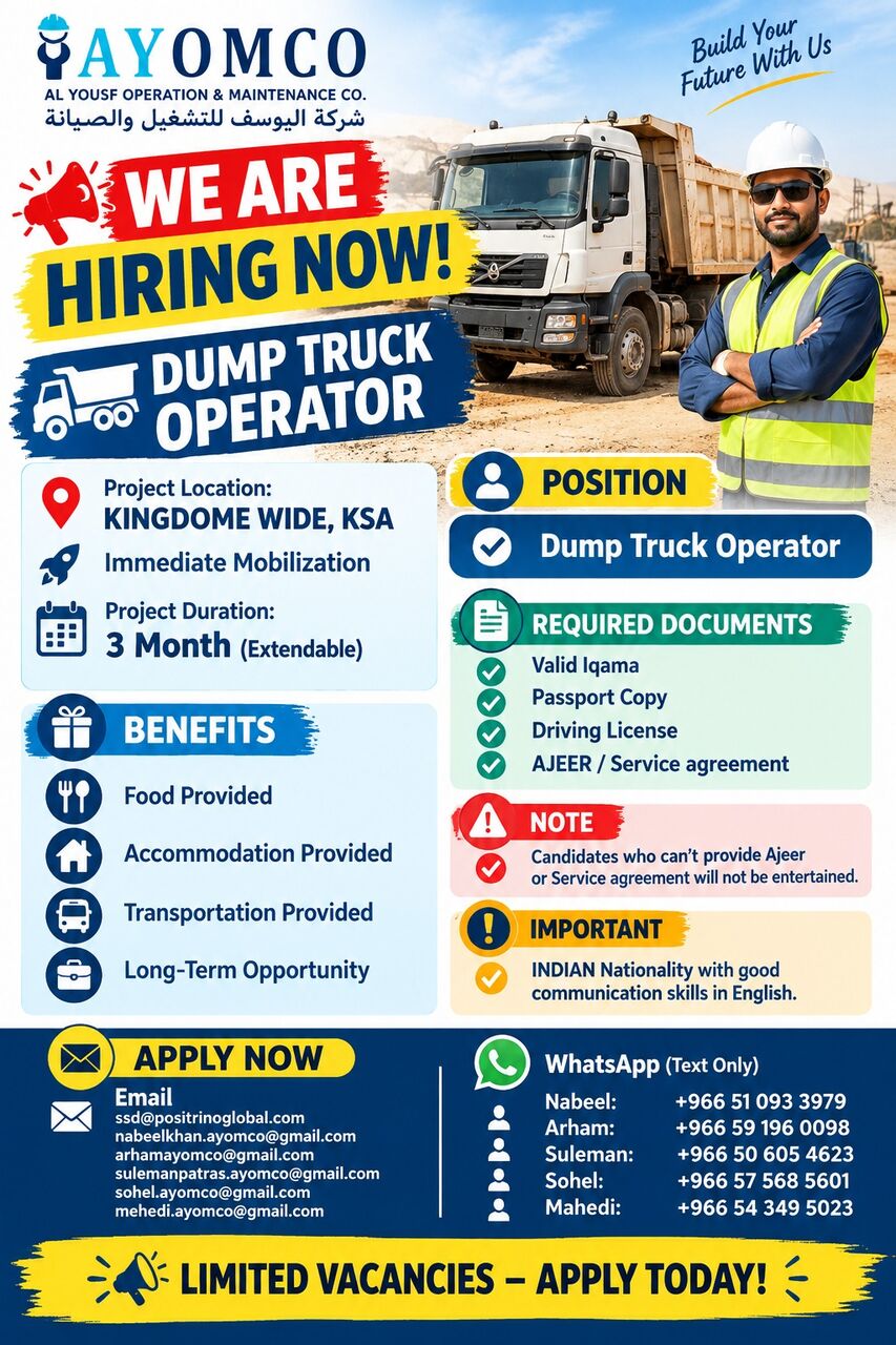 Dammam, Jobs, DUMP TRUCK DRIVERS