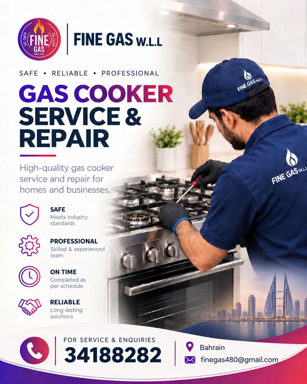 Manama, Air Conditioners, BHD 5,  GAS Pipe Line Installation Service, Maintenance, Cooker Repair