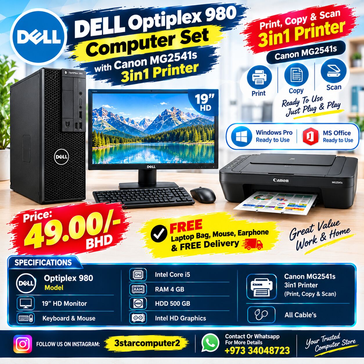 Manama, Tablet Computers, BHD 49,  Bundle Deal Offer DELL I5 Computer 19" Monitor New Box Pack 3-in1 Color Printer