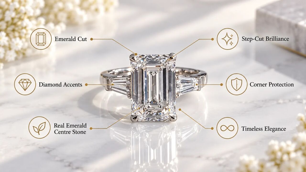 London, Jewelry, GBP 2450,  Luxury Emerald Cut Diamond: Classic Charm, Modern Style