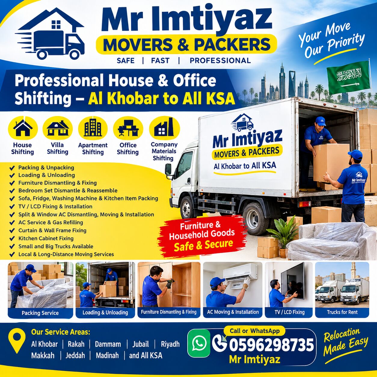 Khobar, Labor/Moving, We Provide Professional House, Villa, Apartment, Room And Office Shifting 0596298735