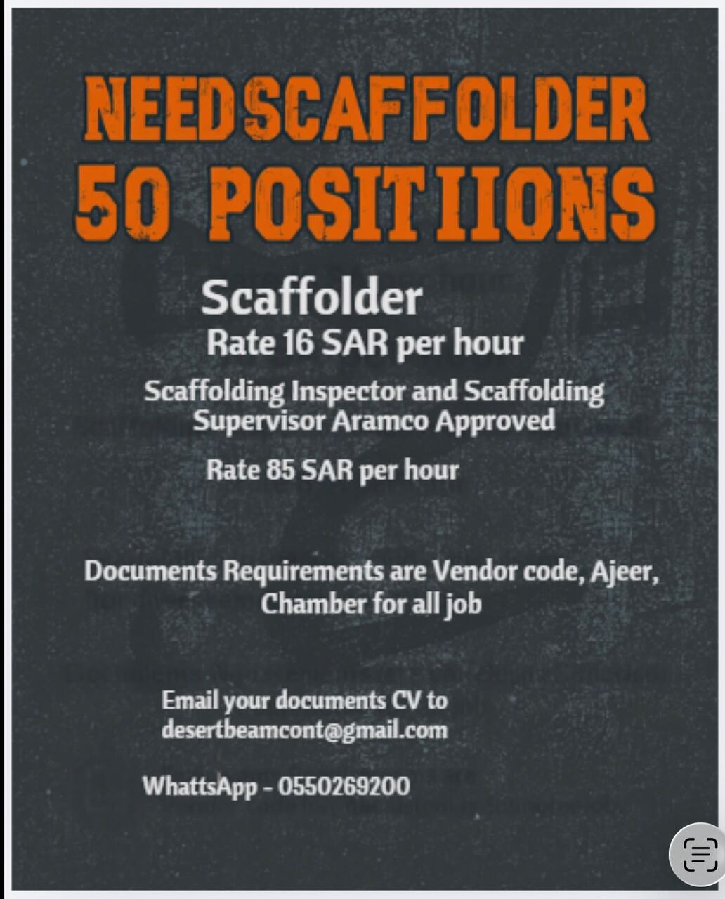 Dammam, Jobs, Scaffolding Supervisor / Inspector And Scaffolder