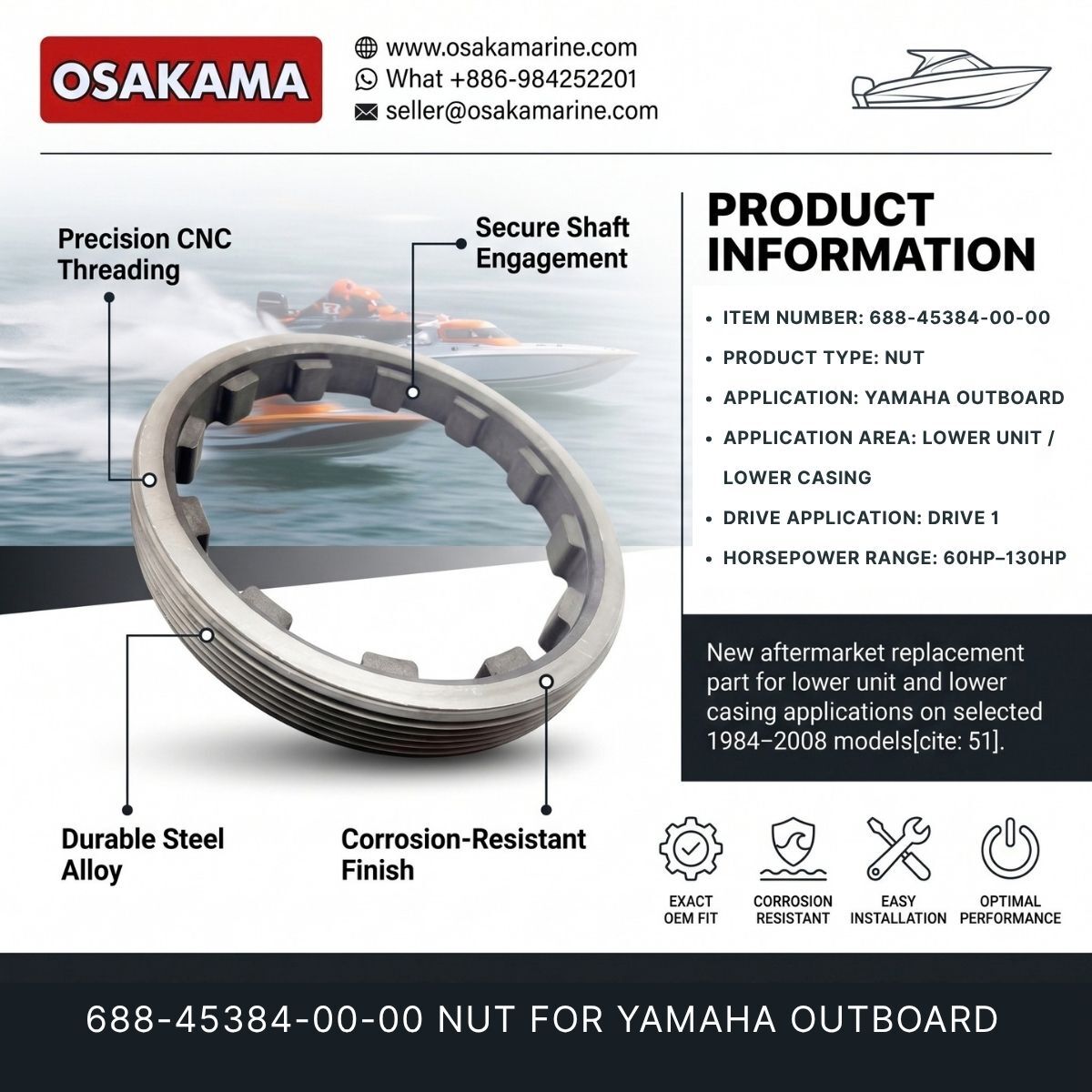 Kuala Lumpur, Auto Parts, MYR 99999,  NUT &ndash; 688-45384-00-00 FOR YAMAHA OUTBOARD