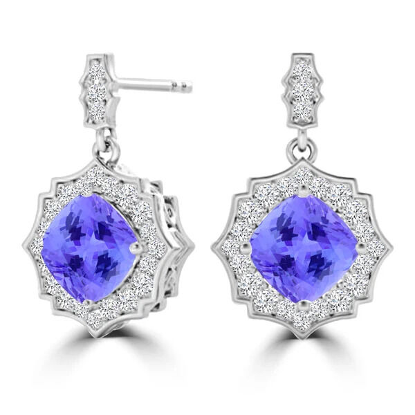 New York, Jewelry, USD 1769,  For Sale: Victoria Cushion Tanzanite & Diamond Earrings