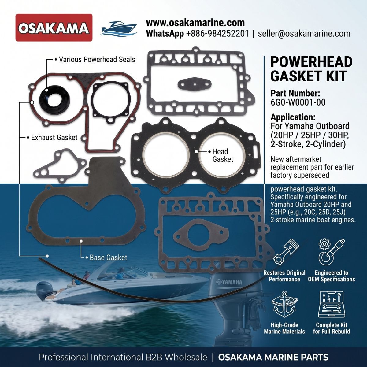Kuala Lumpur, Auto Parts, MYR 99999,  POWERHEAD GASKET KIT &ndash; 6G0-W0001-00 FOR YAMAHA 20HP&ndash;30HP OUTBOARD