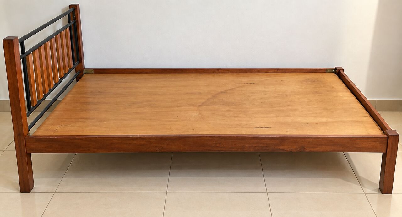 Mahooz, Furniture, BHD 40,  SINGLE BED FRAME FOR SALE - Wooden Bed Frame With Modern Headboard