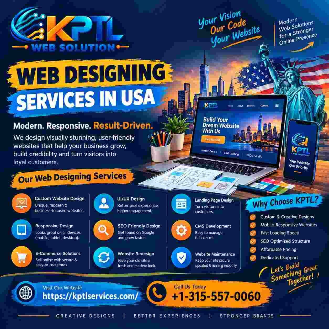 New York, Web Design & Development, Modern Website Design Services In USA By KPTL Services