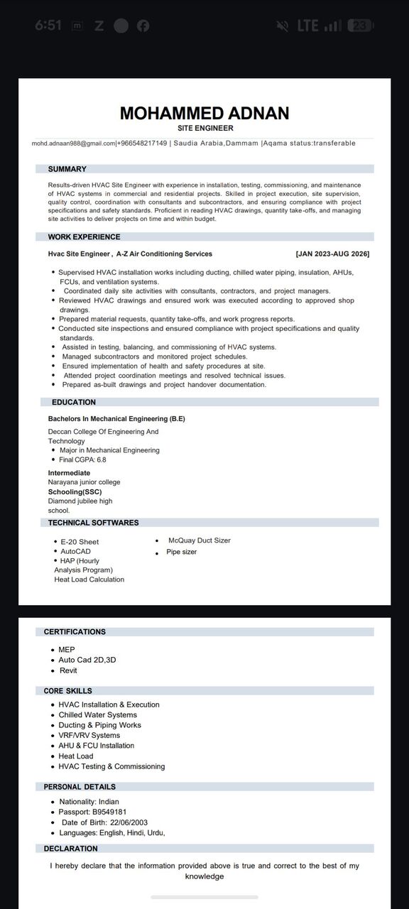 Dammam, Job Seekers, MEP Engineer