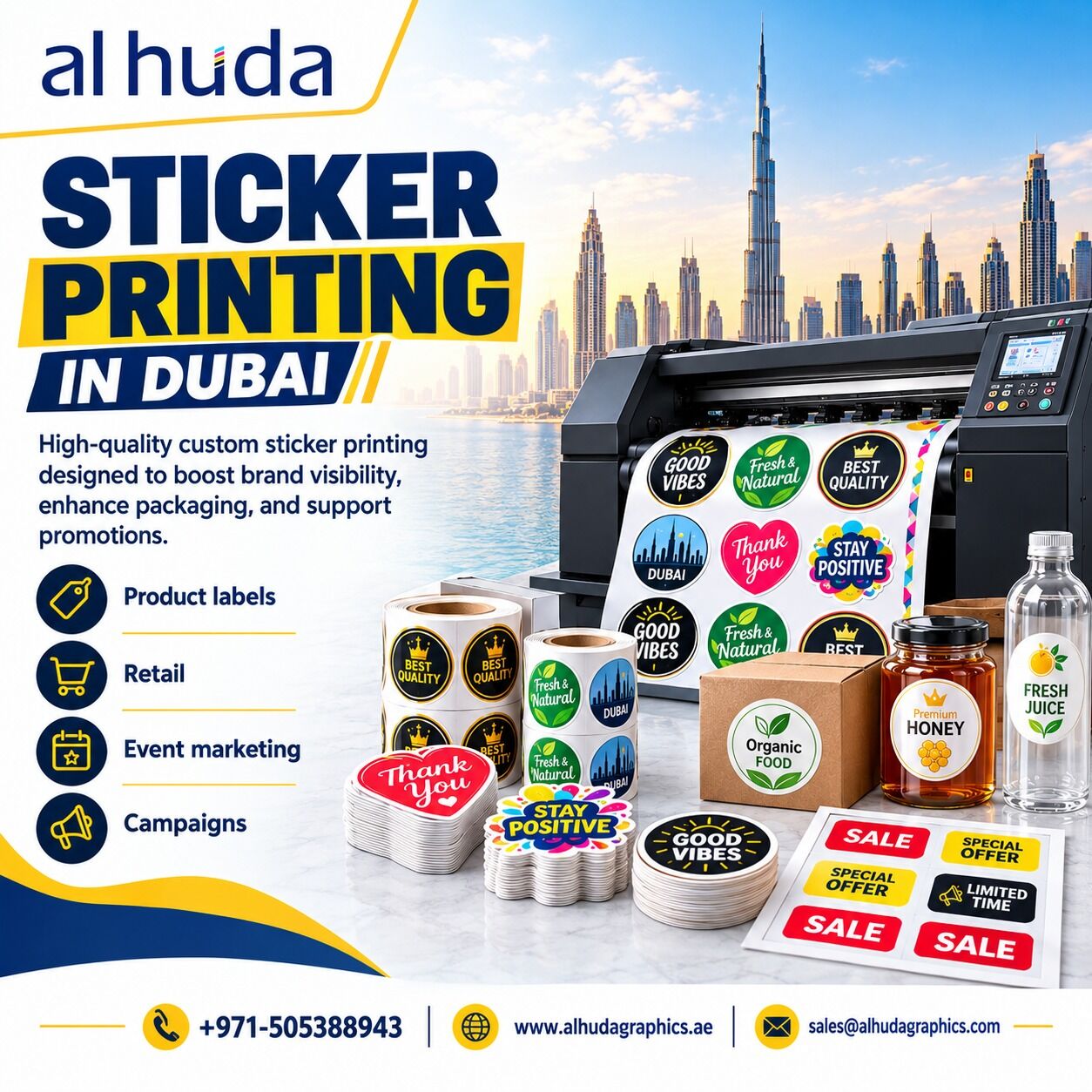Dubai, Printing, Custom Sticker Printing For Business Branding