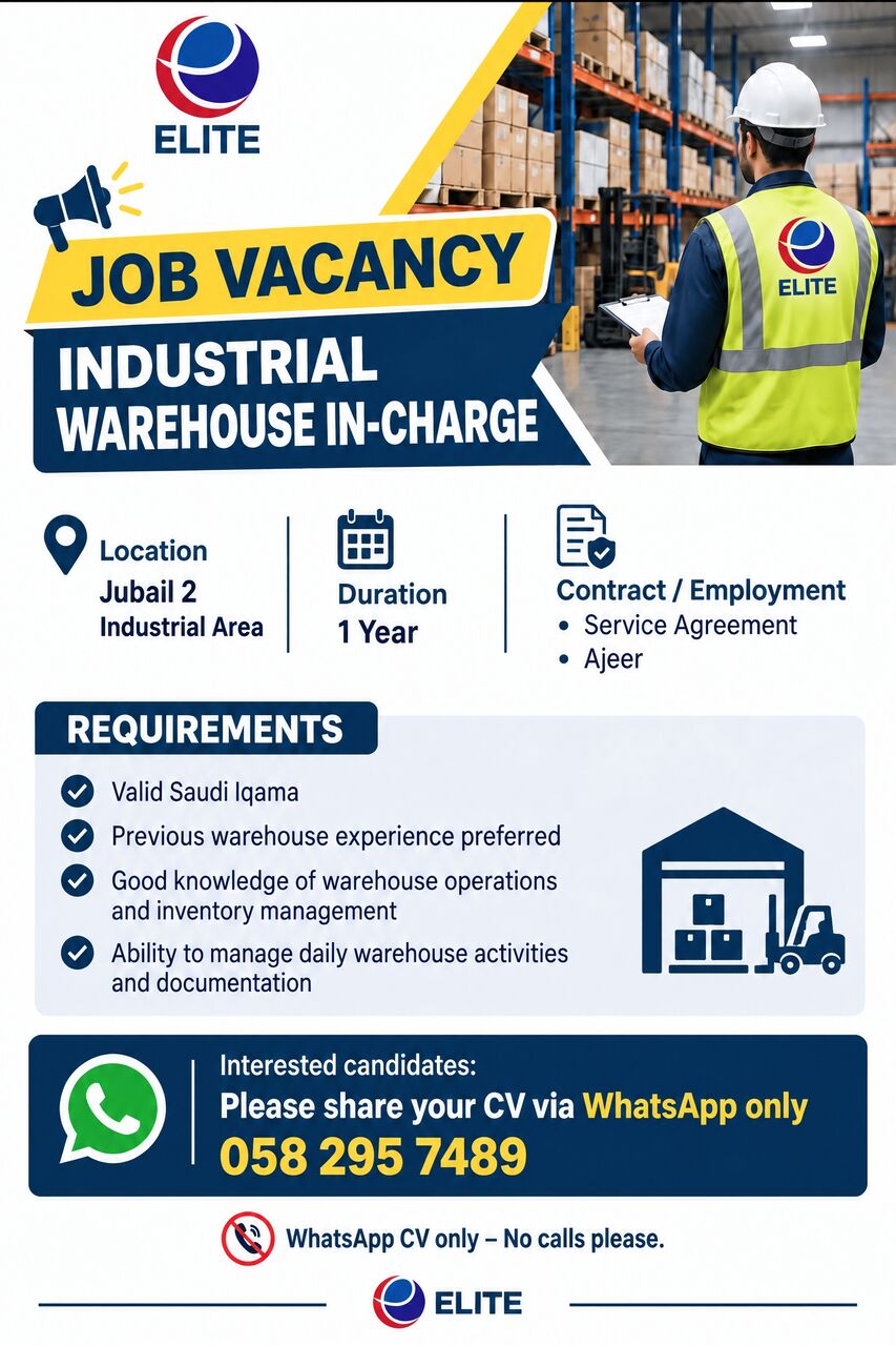 Jubail, Jobs, Warehouse Incharge