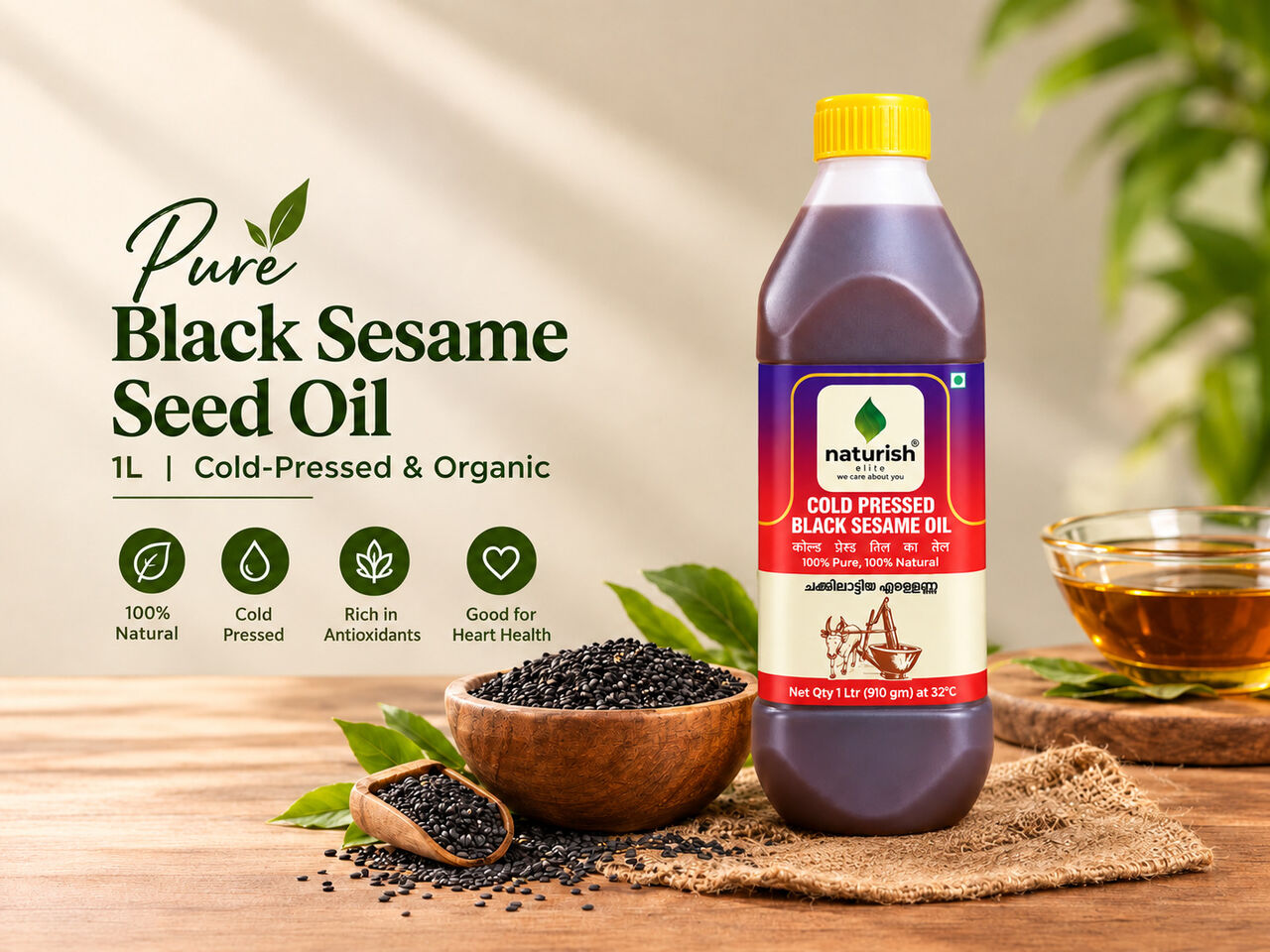 Mumbai, Food, INR 1150,  Pure Black Sesame Seed Oil 1L | Cold-Pressed & Organic