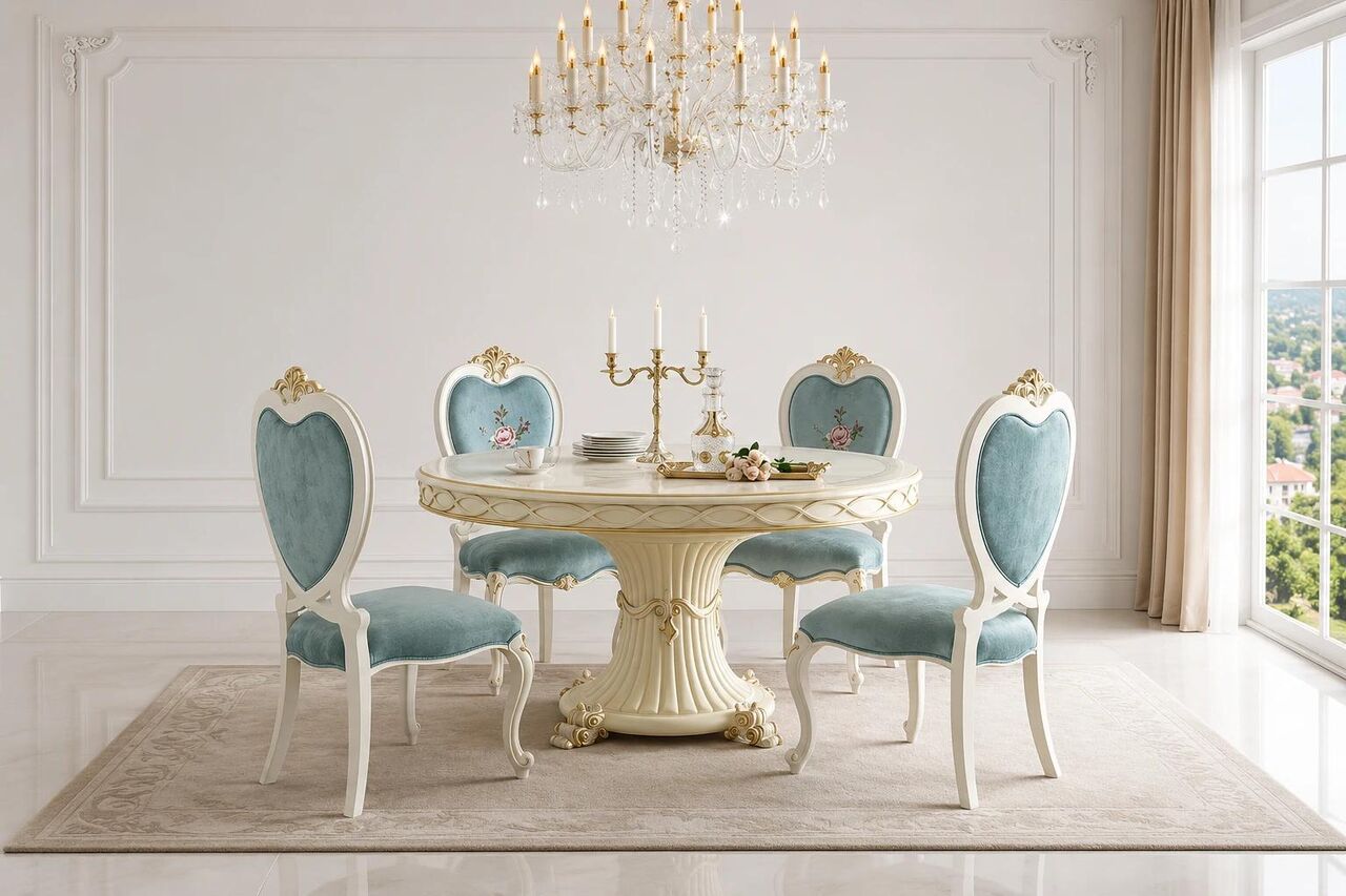 Mumbai, Furniture, INR 175000,  Hand-Carved Round Dining Table Set | French Luxury Furniture