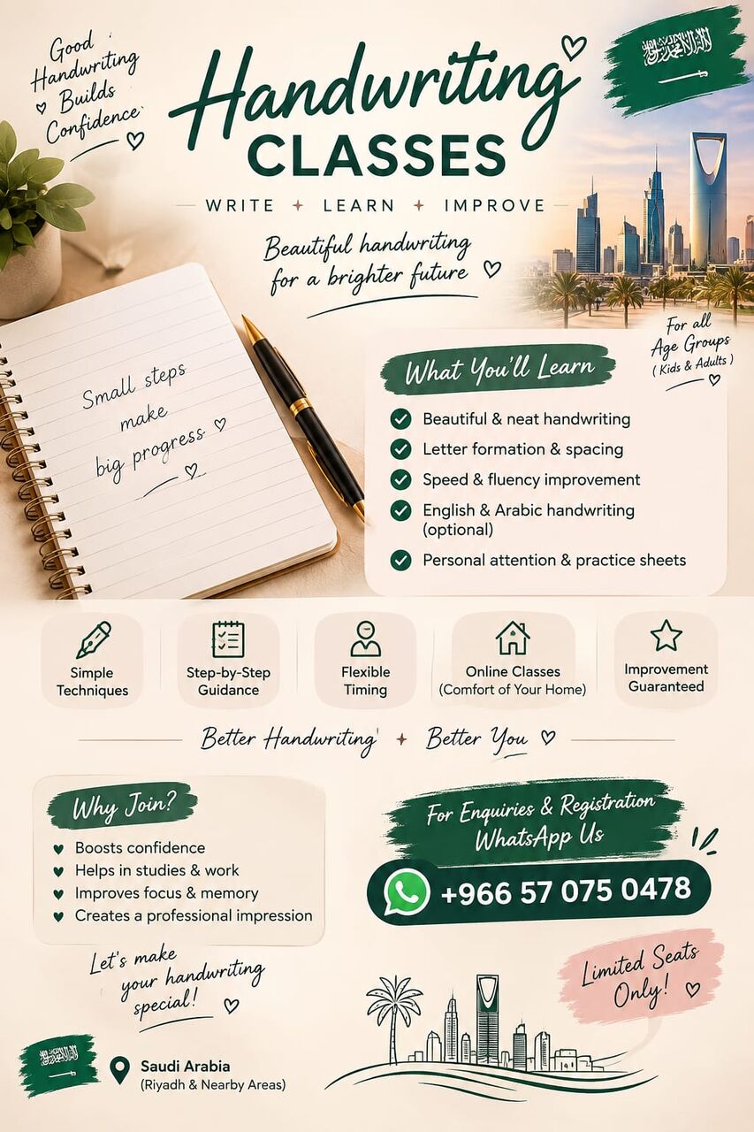 Riyadh, Lessons Wanted, Handwriting Classes