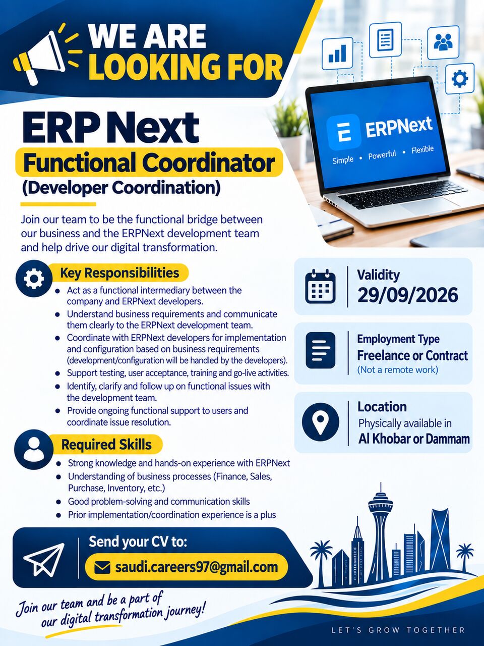 Al Khobar Al Shamalia, Jobs, ERPNext Functional Level Coordinator/Implementer