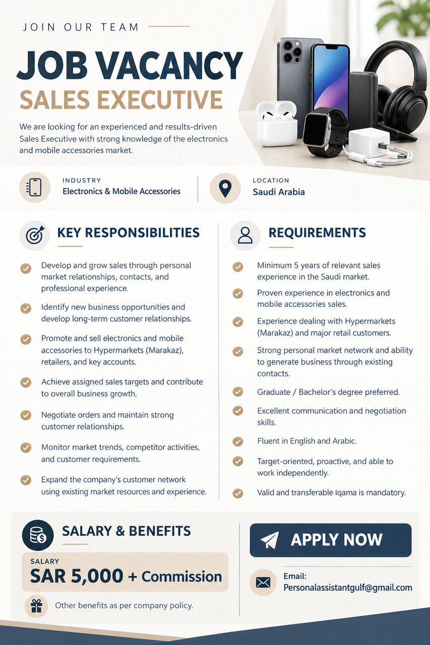 Jeddah, Jobs, SALES EXECUTIVE