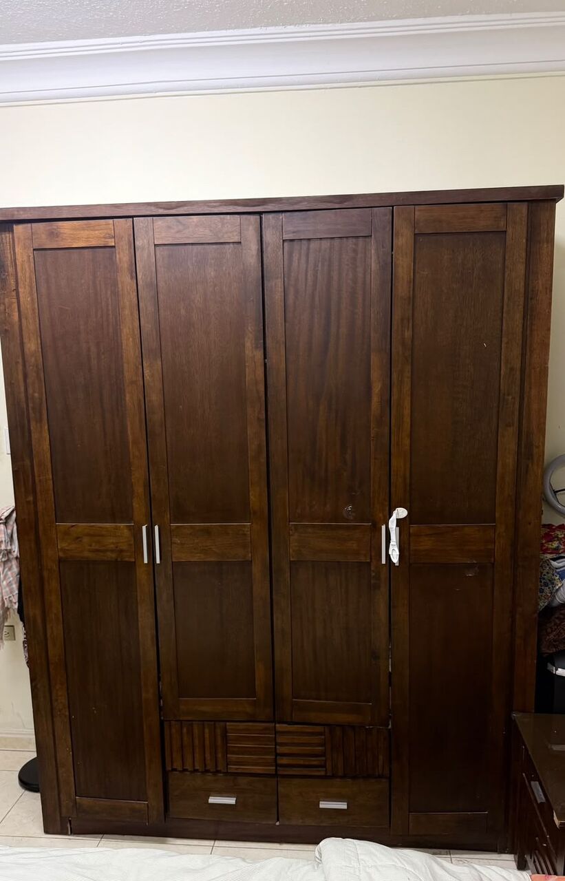 Jubail, Furniture, SAR 1200,  Double Bed Set (Brown ) With 4 Door Wardrobe, Dressing Table ,Side Tables & Chest Drawer
