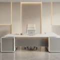 AED 3000,  L-Shaped CEO Executive Desk With Double Side Cabinet & Fluted Design | Ergospace UAE