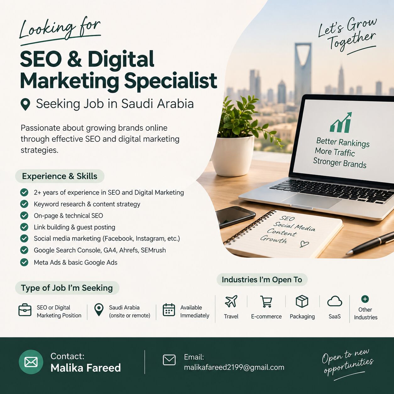 Riyadh, Job Seekers, SEO & Digital Marketing Specialist Seeking Job In Saudi Arabia