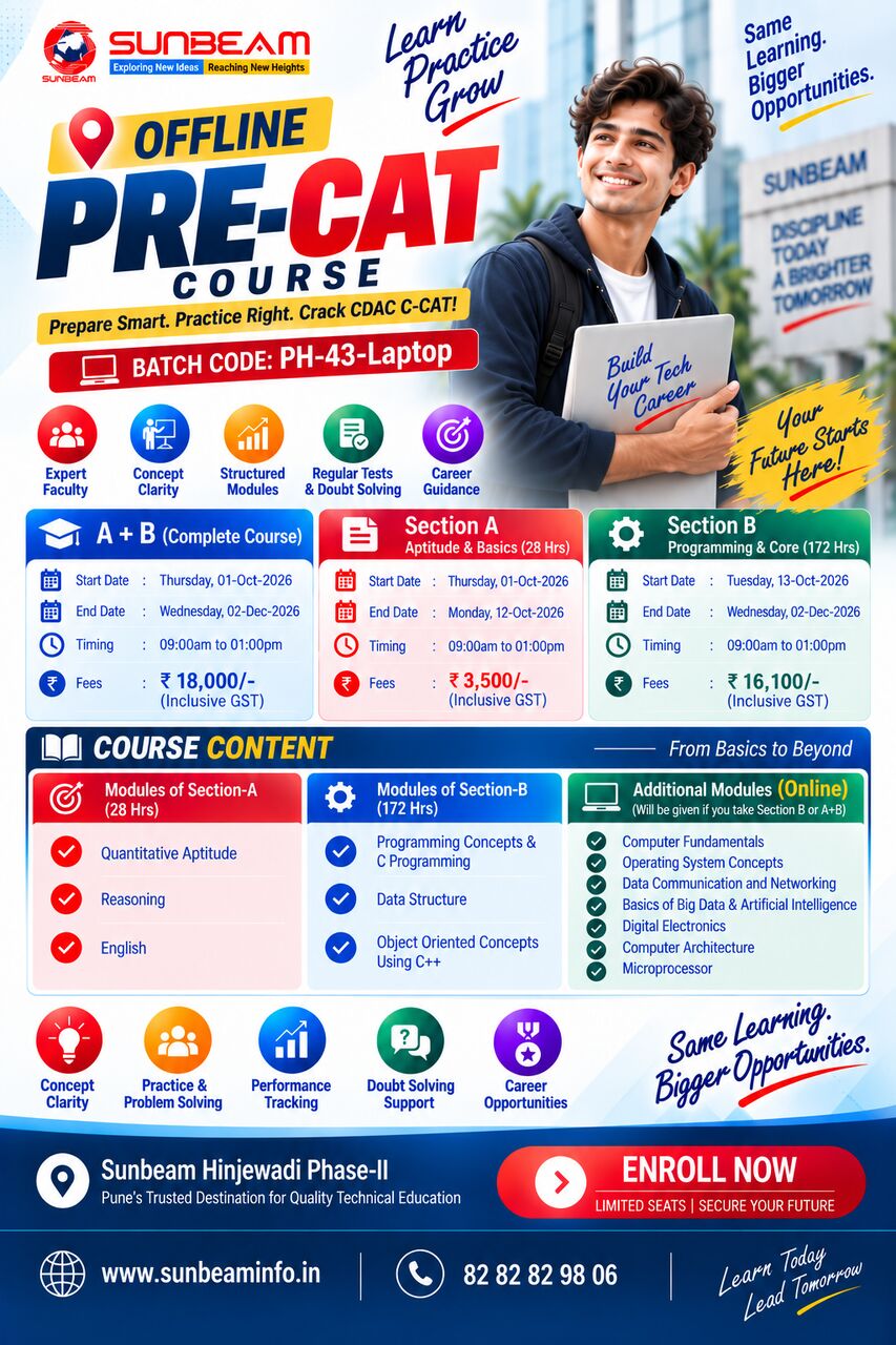 Pune, Lessons Offered, Offline Pre-CAT Course In Pune | C-DAC C-CAT Preparation | Sunbeam