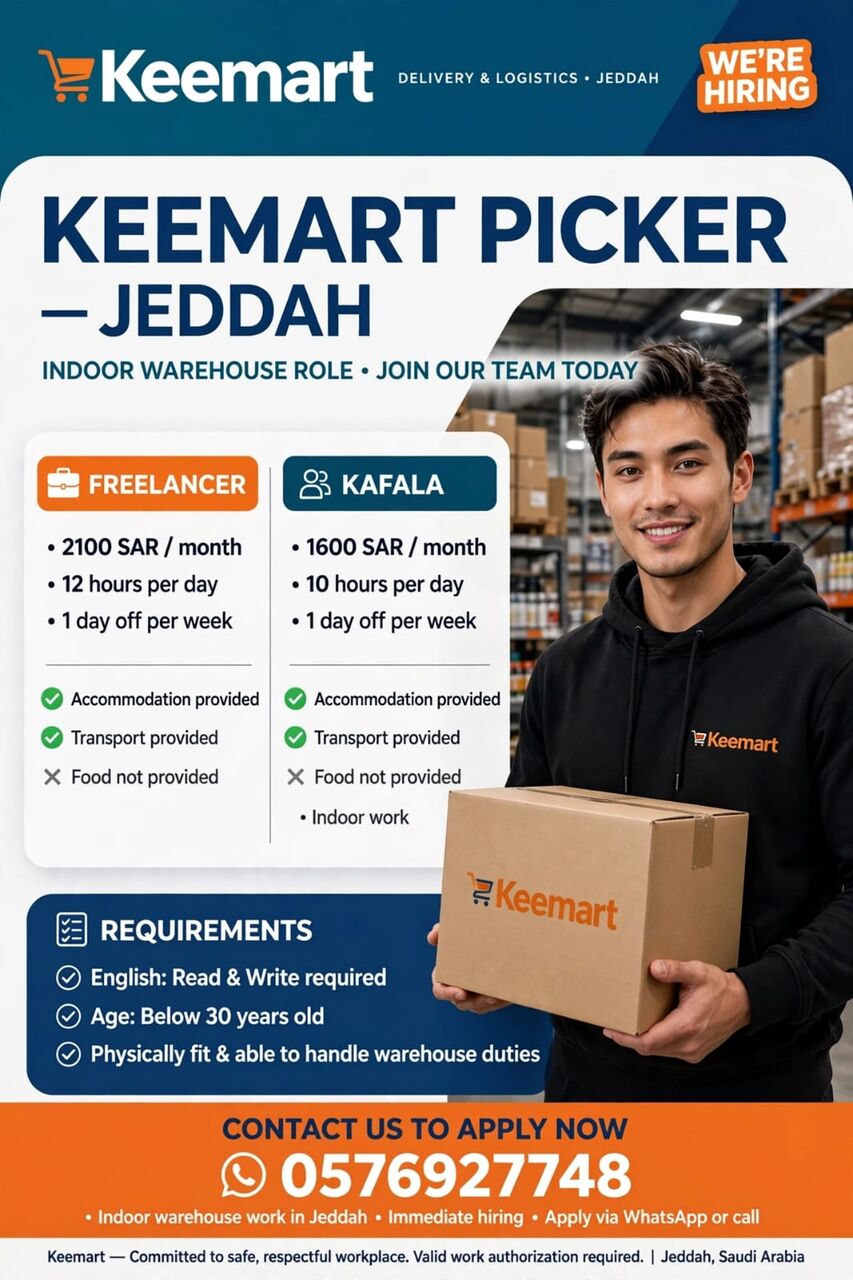 Jeddah, Jobs, Urgent Hiring Keemart Picker
