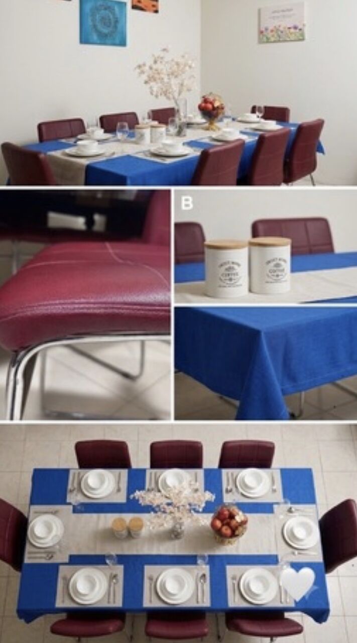 Jubail, Furniture, SAR 600,  Premium 8-Seater Dining Table Set With Modern Red Leather Chairs &ndash; Jubail