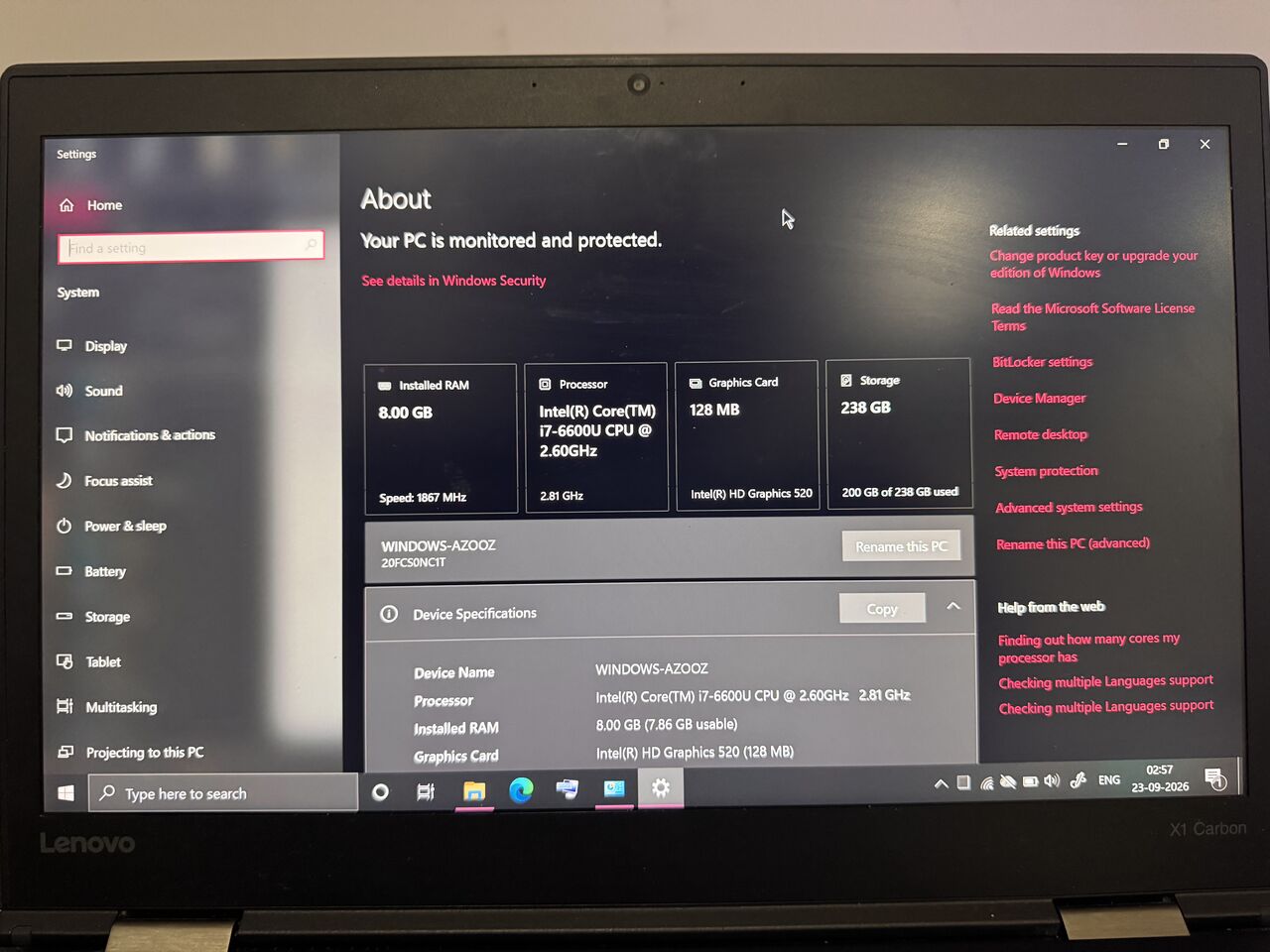 Al Wizarat, Computers, SAR 1200,  Lenovo X1 Carbon I7 Like New