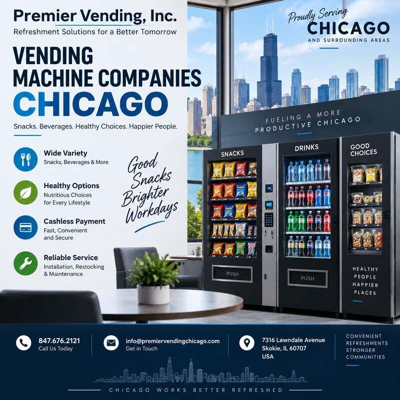 Chicago, Food & Drink, Vending Machine Companies Chicago For Convenient Workplace Refreshments