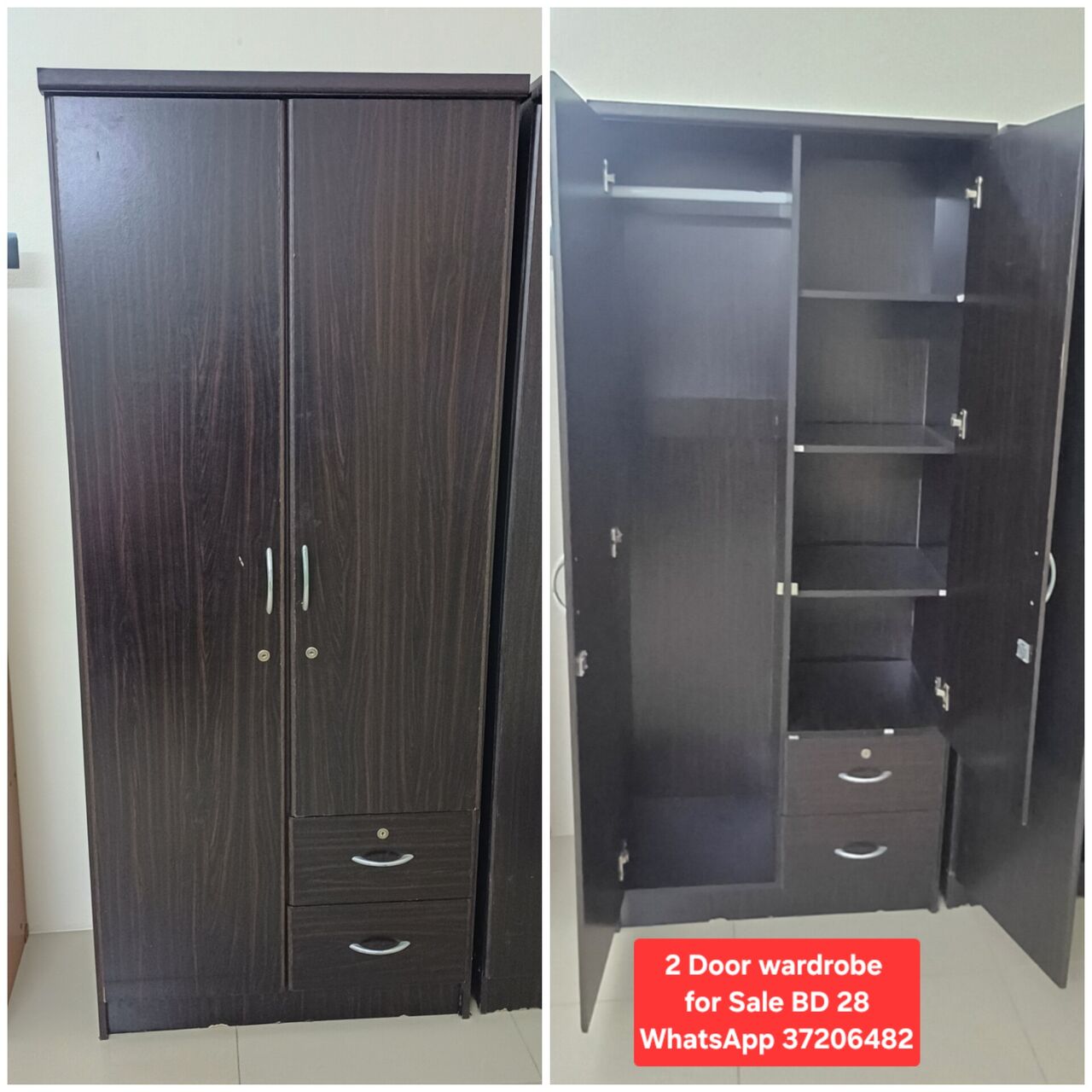 Manama, Furniture, BHD 28,  ✅️ 2 Door Wardrobe For Sale In Good Condition With Delivery