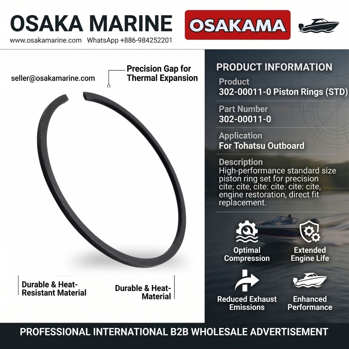 Kuala Lumpur, Auto Parts, MYR 99999,  PISTON RINGS &ndash; 302-00011-0 STD FOR TOHATSU 2.5HP / 3.5HP OUTBOARD