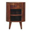 USD 282,  Solid Wood Cortez Nightstand, Chestnut Finish, 1-Drawer, 2 Open Slots, Dark Brown