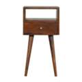 USD 202,  Solid Wood Mini Nightstand, 1-Drawer, 1 Open Slot, Chestnut, Brown