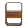USD 303,  Solid Wood Chestnut Curved Edge Nightstand, 1-Drawer, 2 Open Slots, Brown